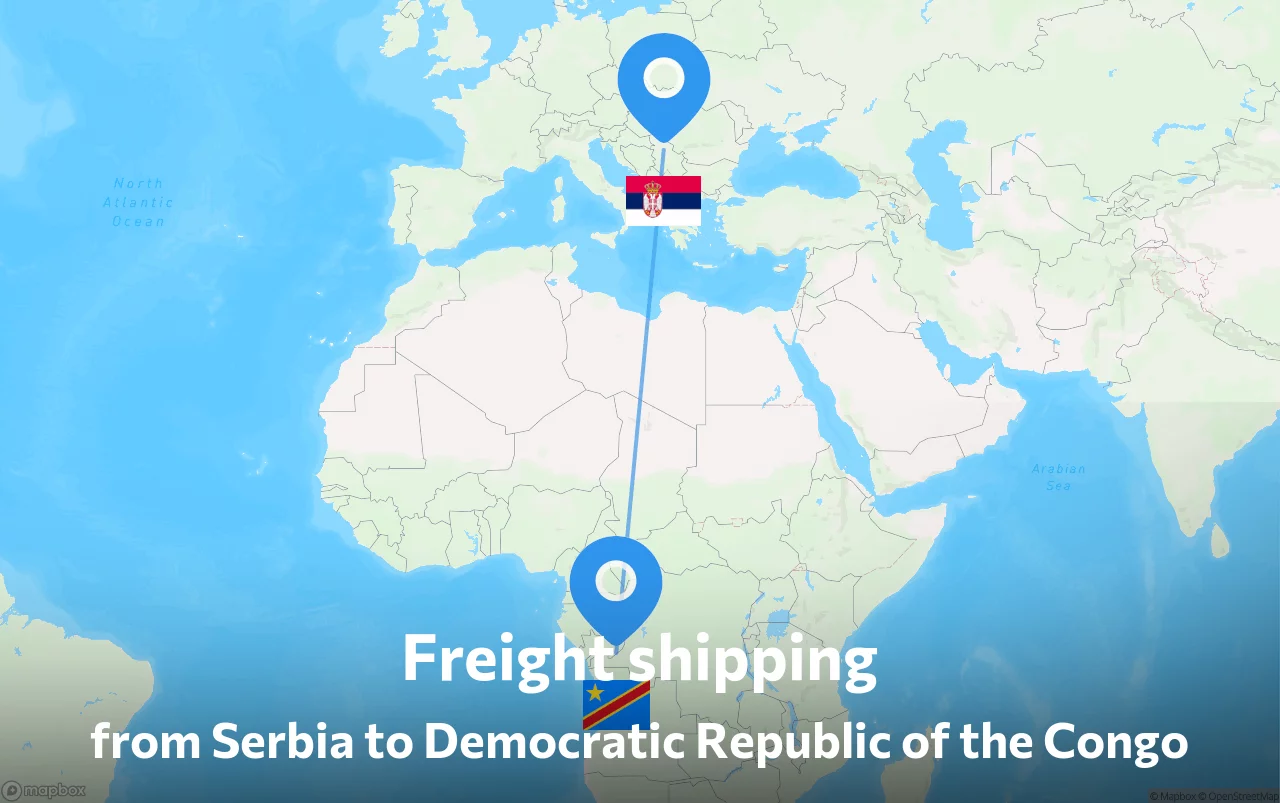 Shipping route from Serbia to Democratic Republic of the Congo