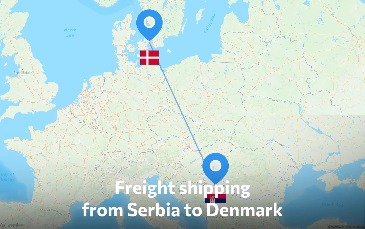 Shipping route from Serbia to Denmark