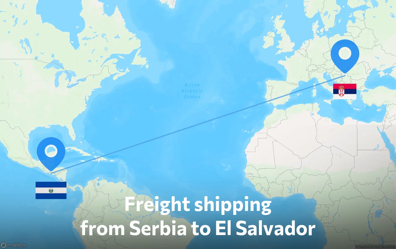 Shipping route from Serbia to El Salvador