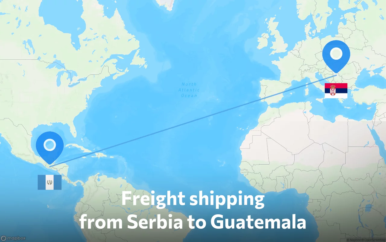 Shipping route from Serbia to Guatemala