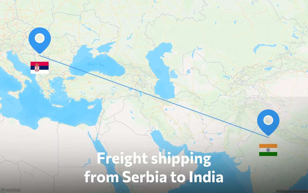 Shipping route from Serbia to India