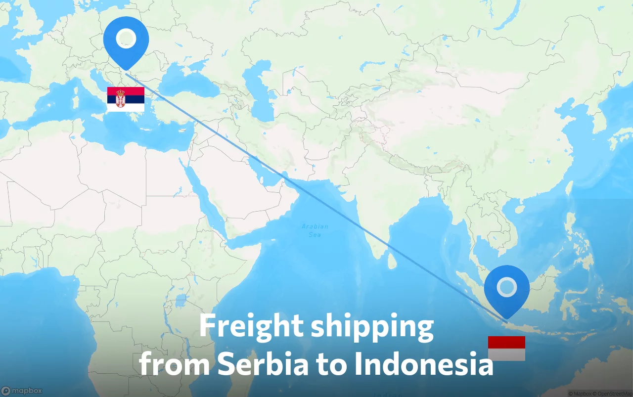 Shipping route from Serbia to Indonesia