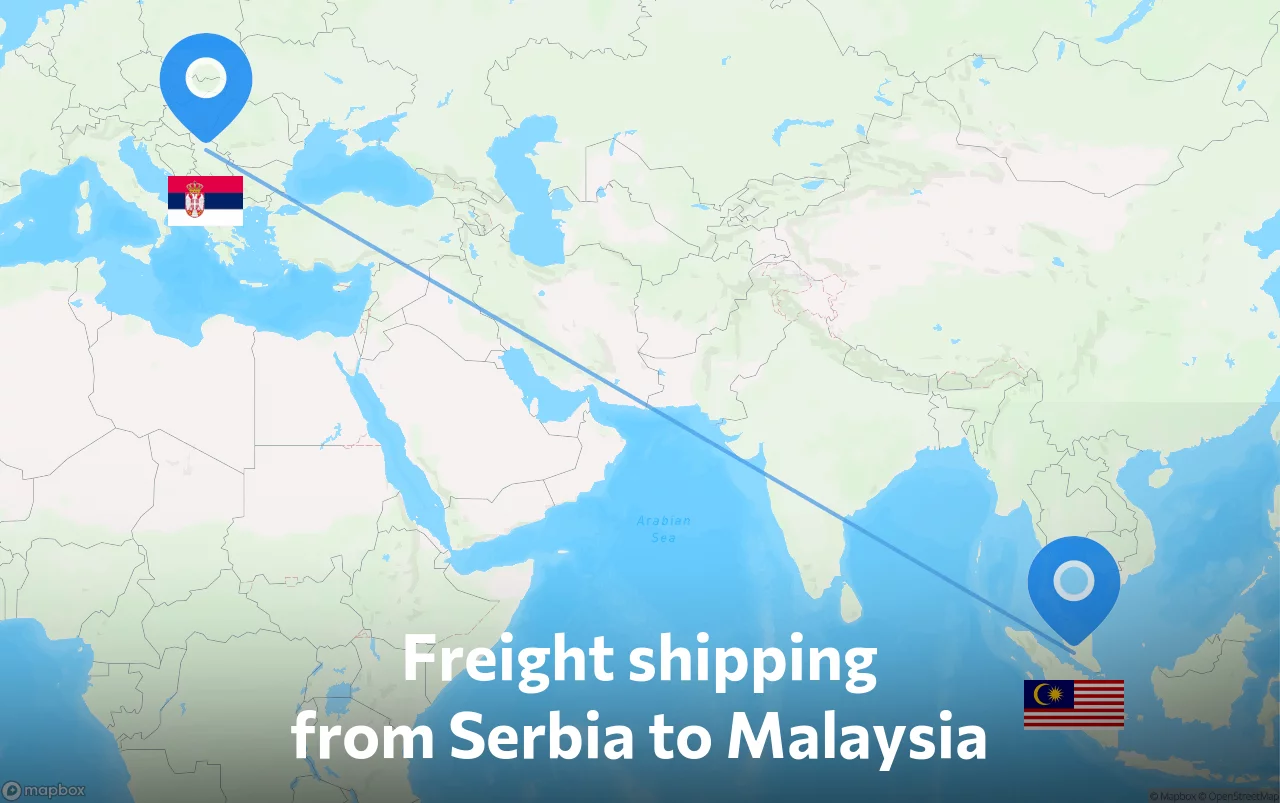 Shipping route from Serbia to Malaysia