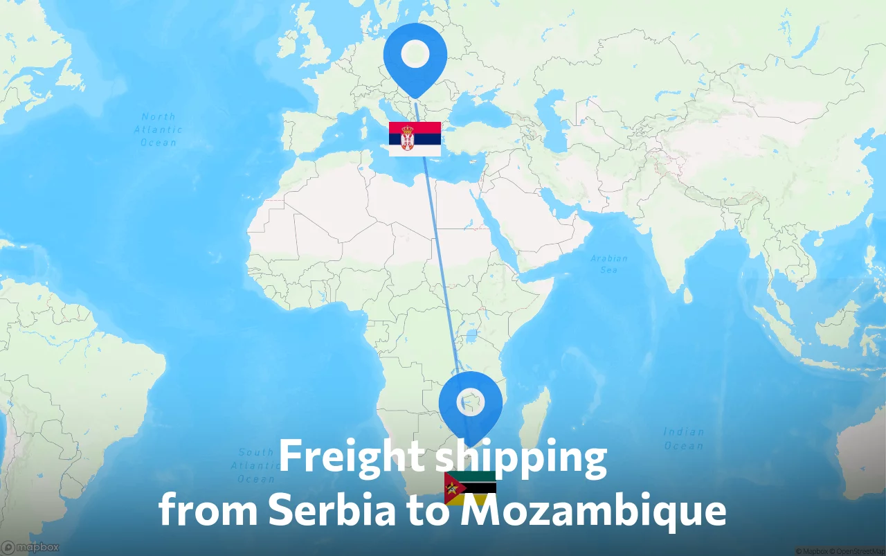 Shipping route from Serbia to Mozambique