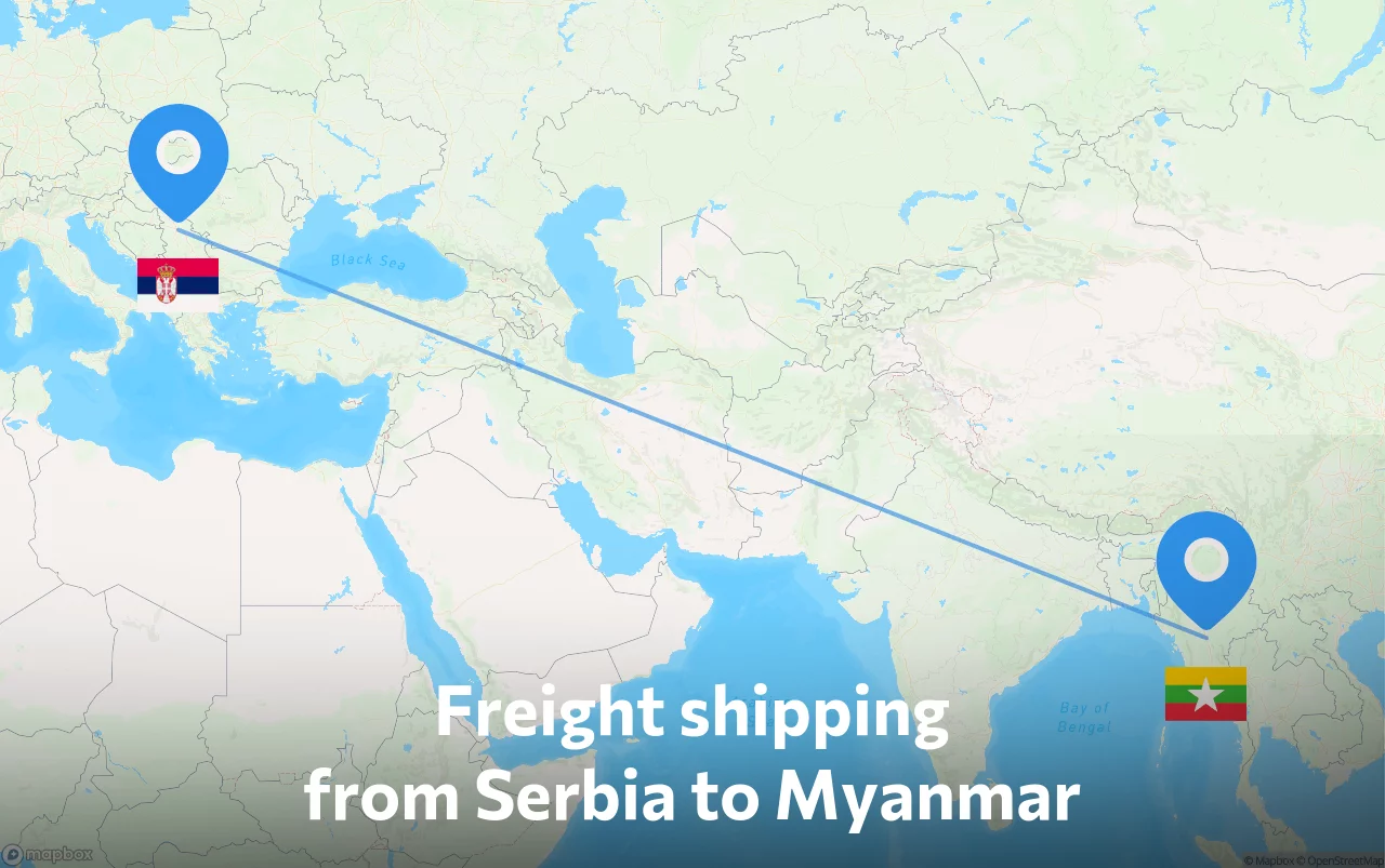 Shipping route from Serbia to Myanmar