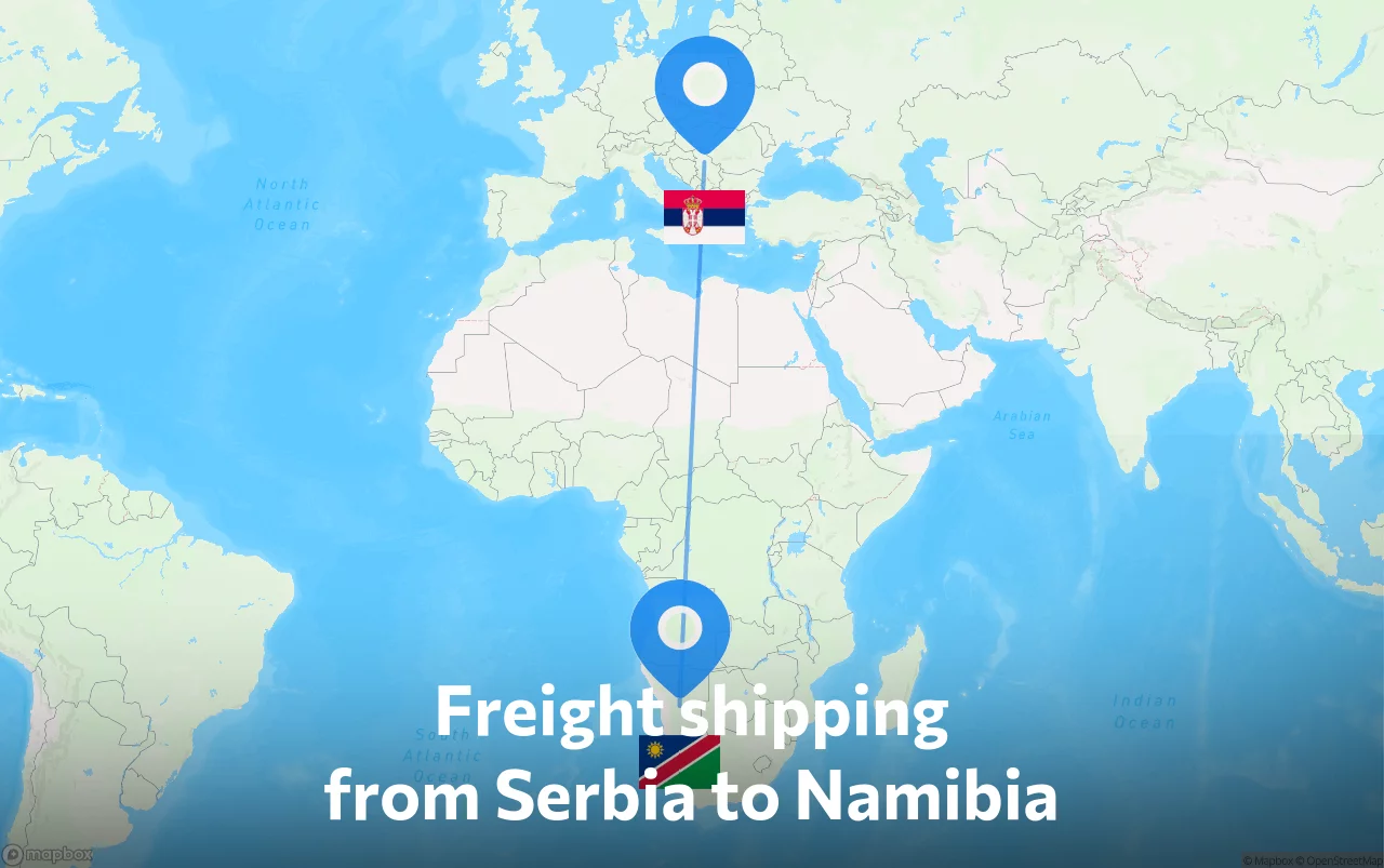 Shipping route from Serbia to Namibia