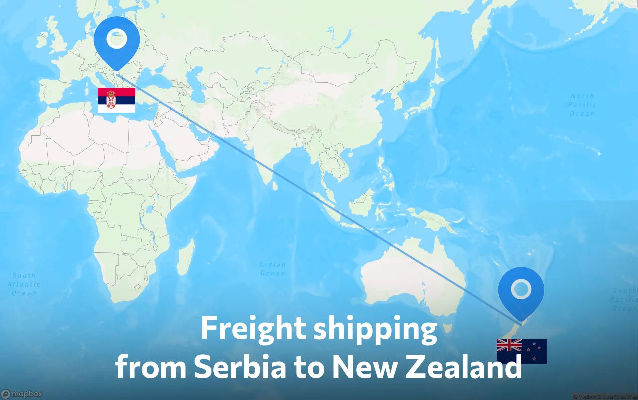 Shipping route from Serbia to New Zealand