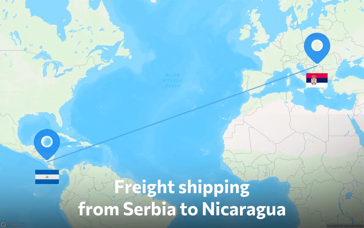 Shipping route from Serbia to Nicaragua