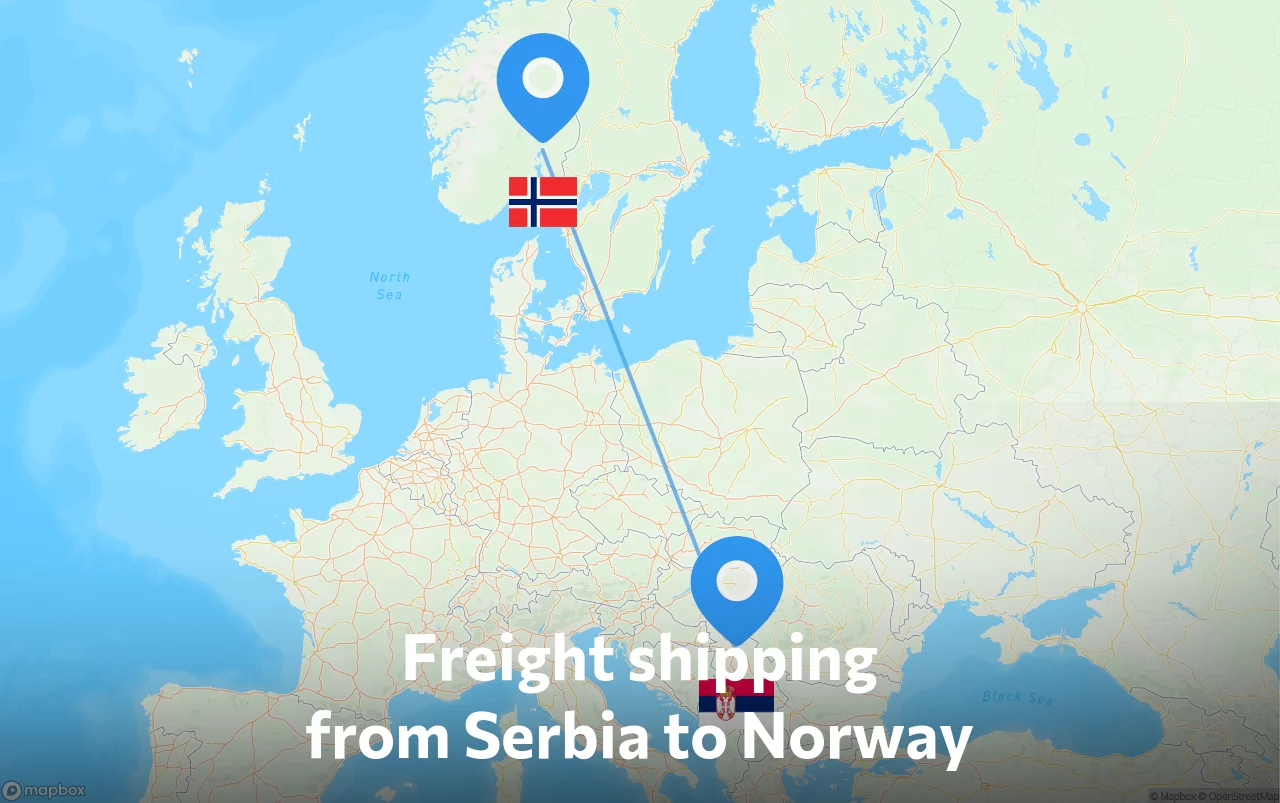 Shipping route from Serbia to Norway