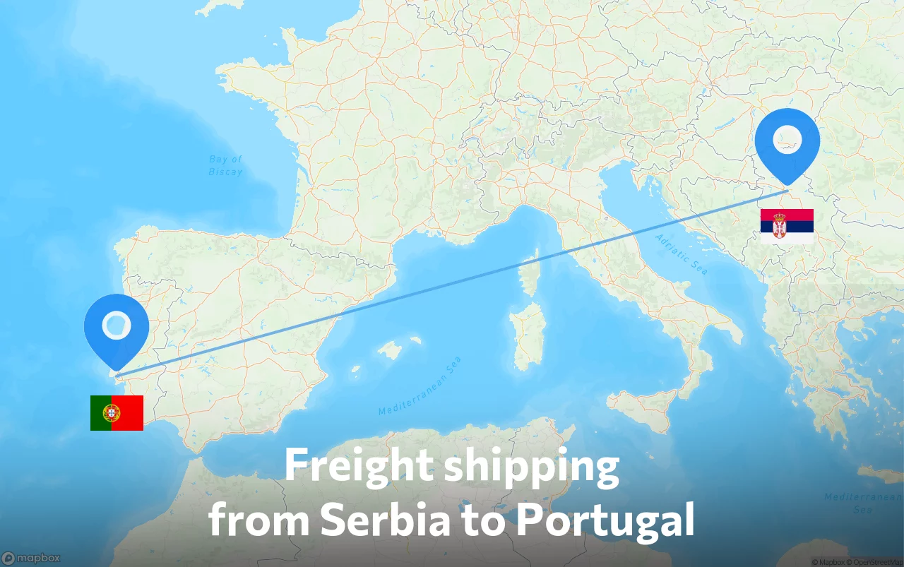 Shipping route from Serbia to Portugal