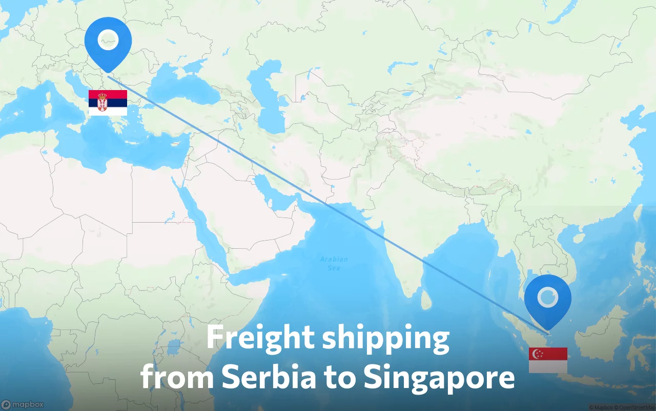 Shipping route from Serbia to Singapore