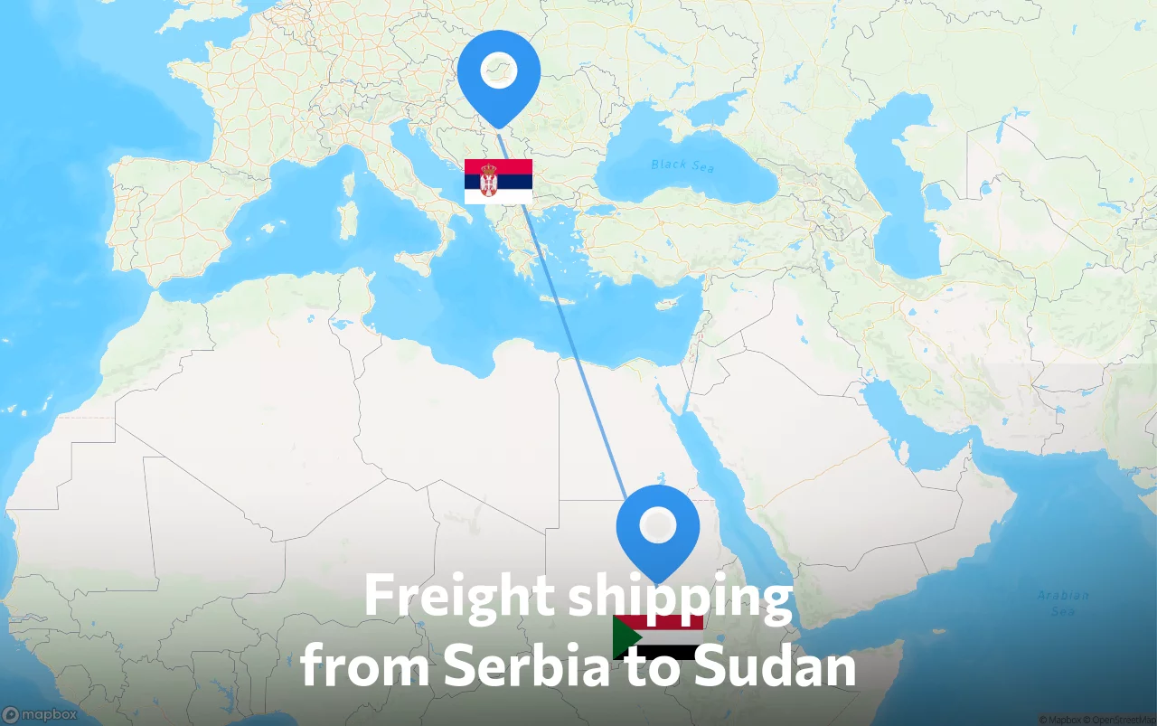 Shipping route from Serbia to Sudan
