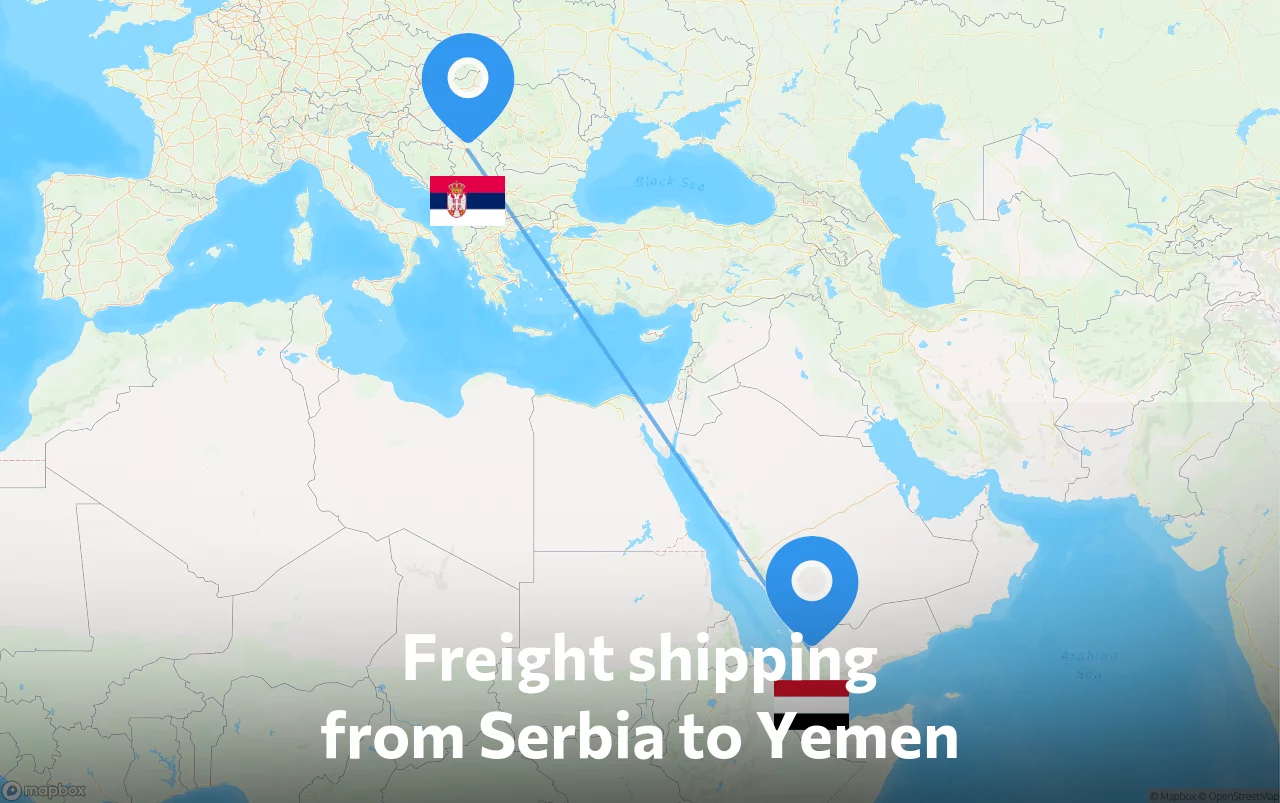 Shipping route from Serbia to Yemen