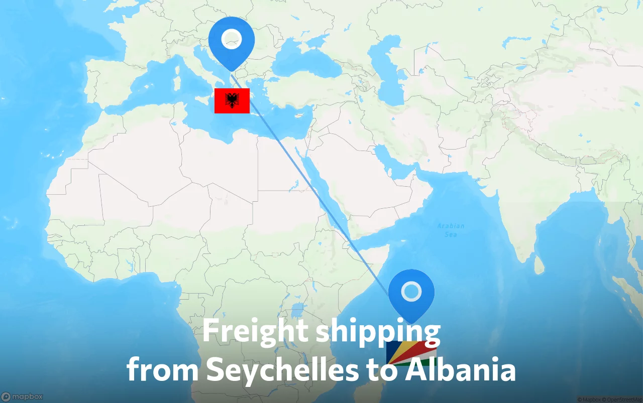 Shipping route from Seychelles to Albania