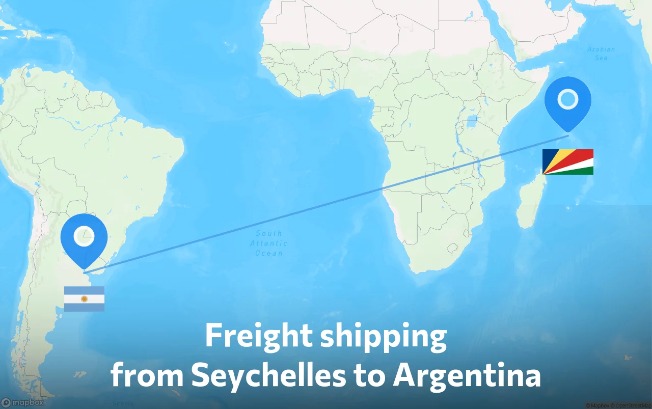 Shipping route from Seychelles to Argentina