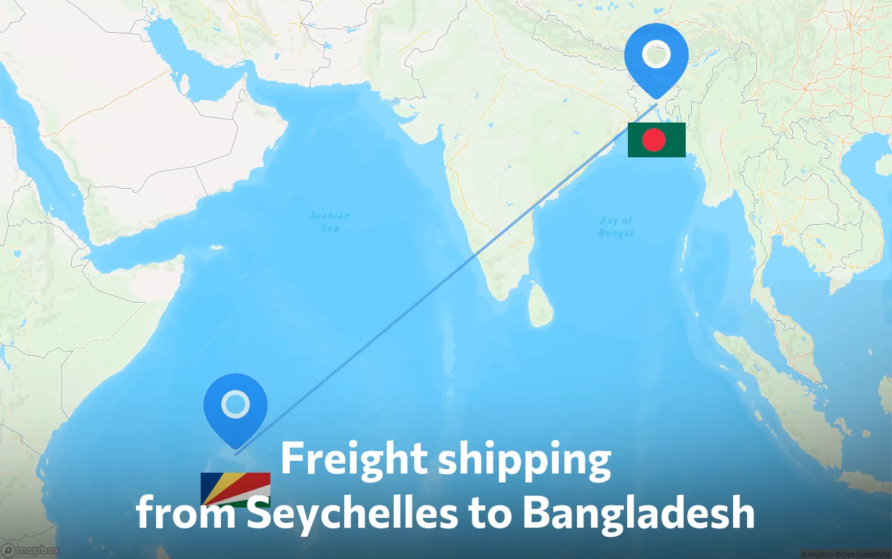 Shipping route from Seychelles to Bangladesh