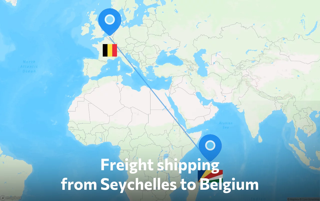 Shipping route from Seychelles to Belgium