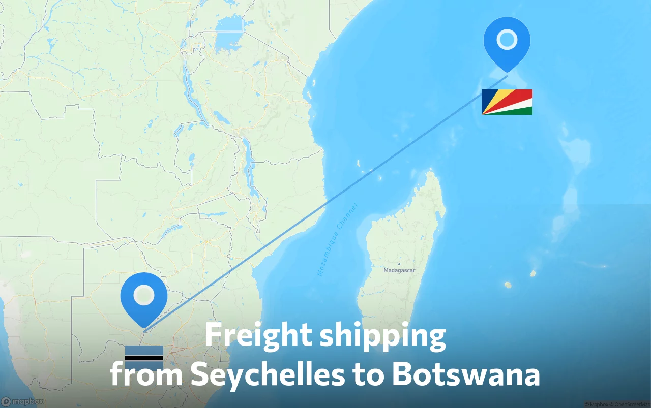 Shipping route from Seychelles to Botswana