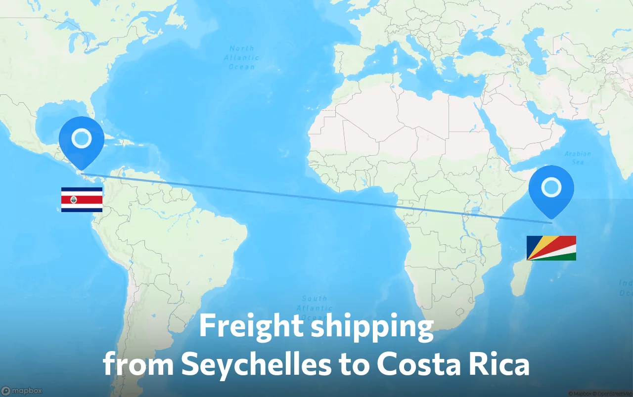 Shipping route from Seychelles to Costa Rica