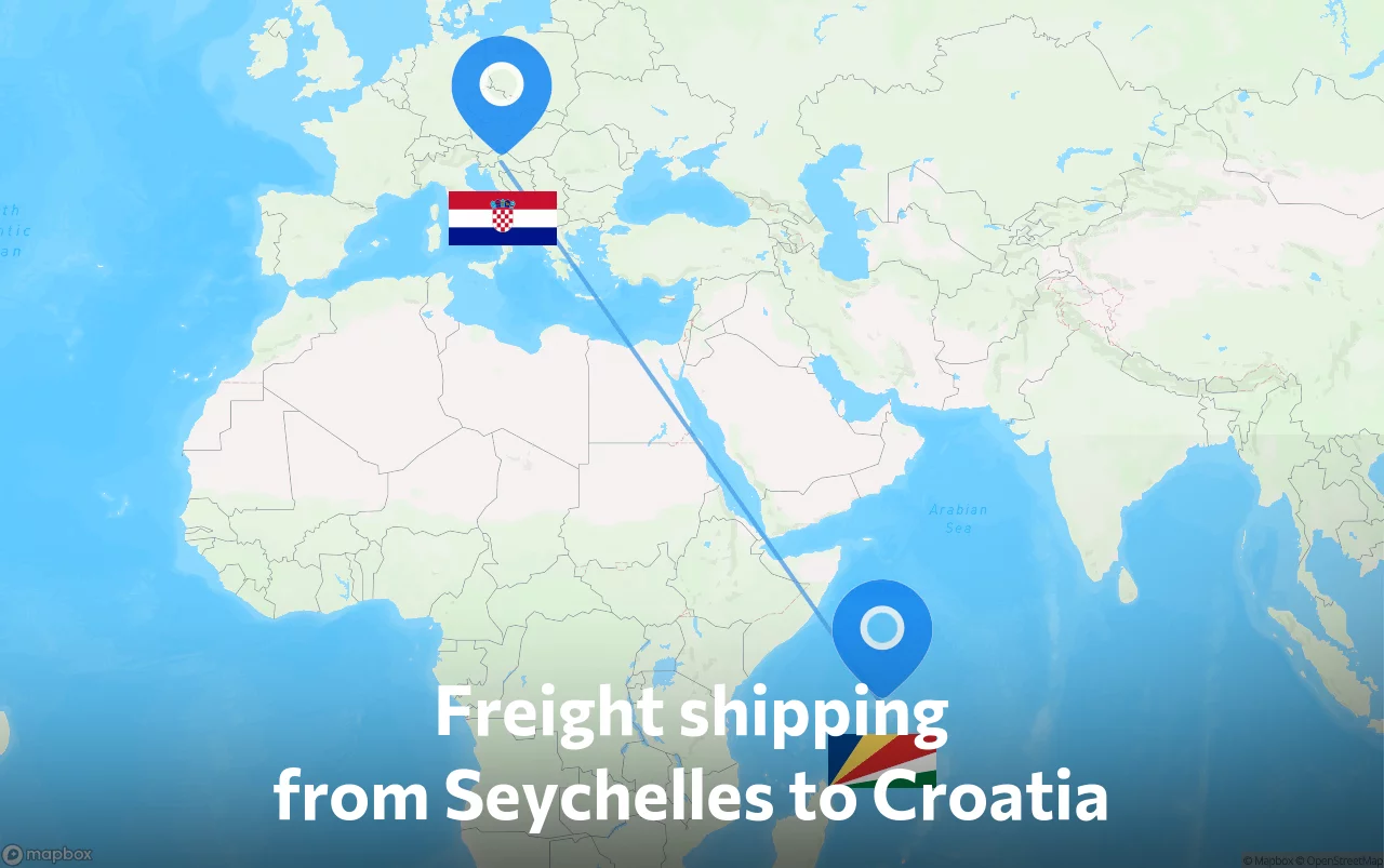 Shipping route from Seychelles to Croatia