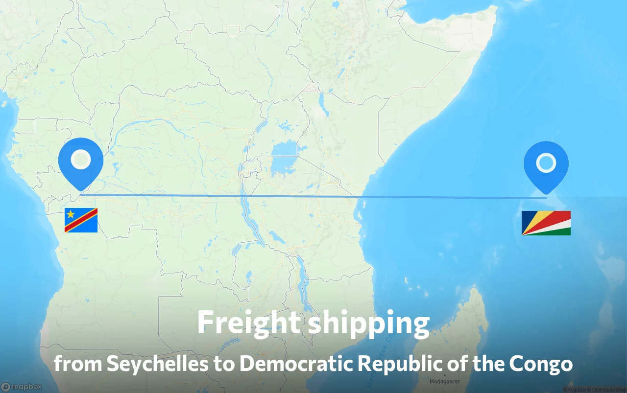 Shipping route from Seychelles to Democratic Republic of the Congo