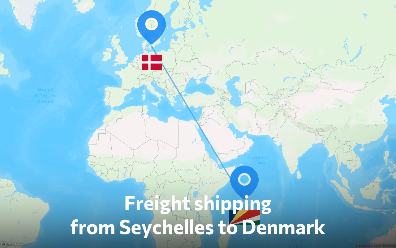 Shipping route from Seychelles to Denmark