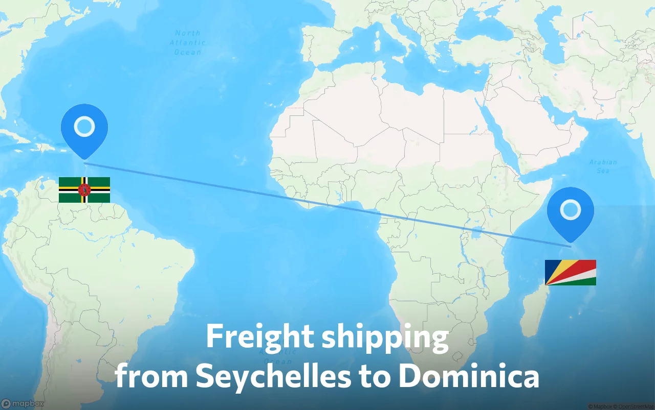 Shipping route from Seychelles to Dominica