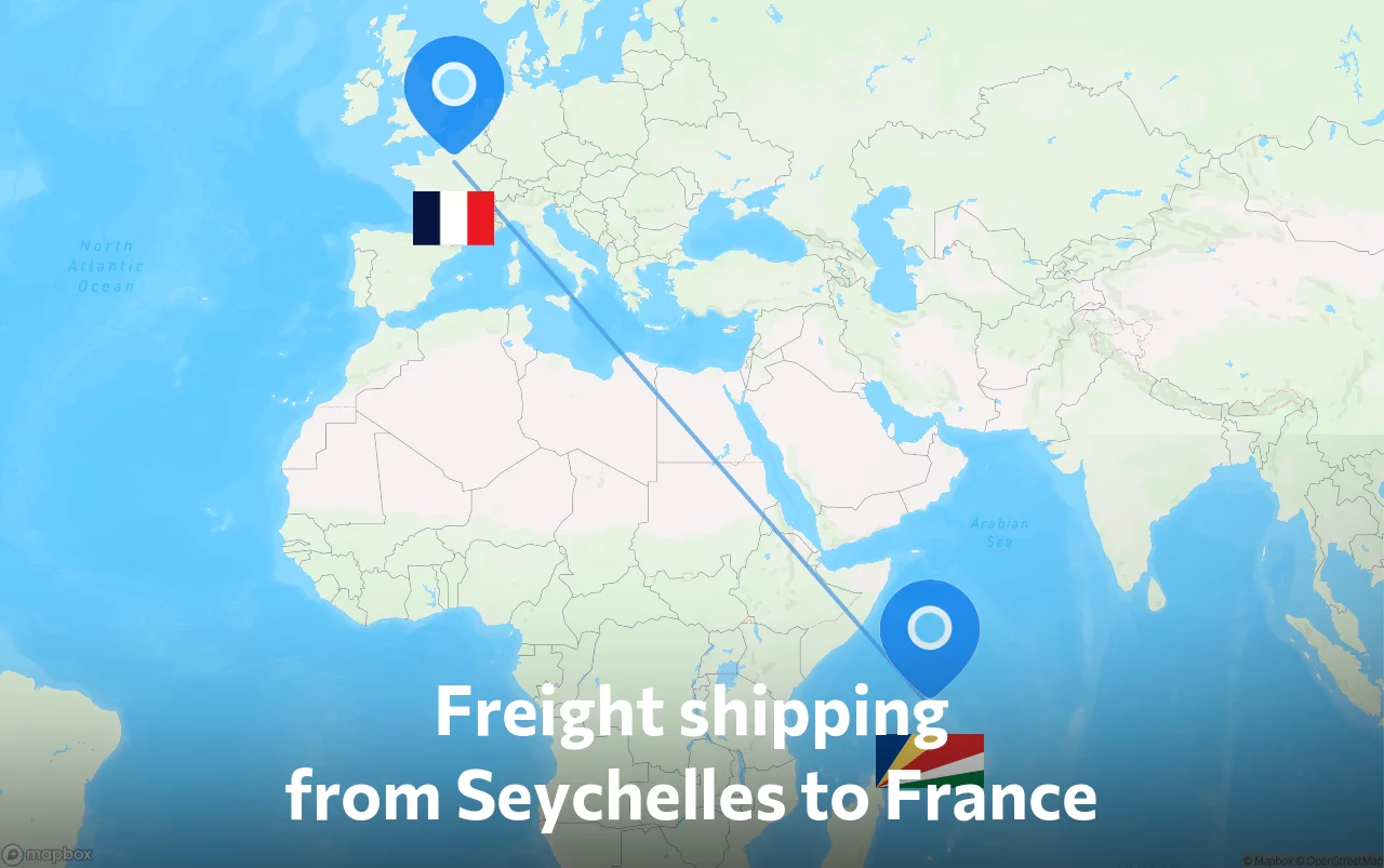 Shipping route from Seychelles to France