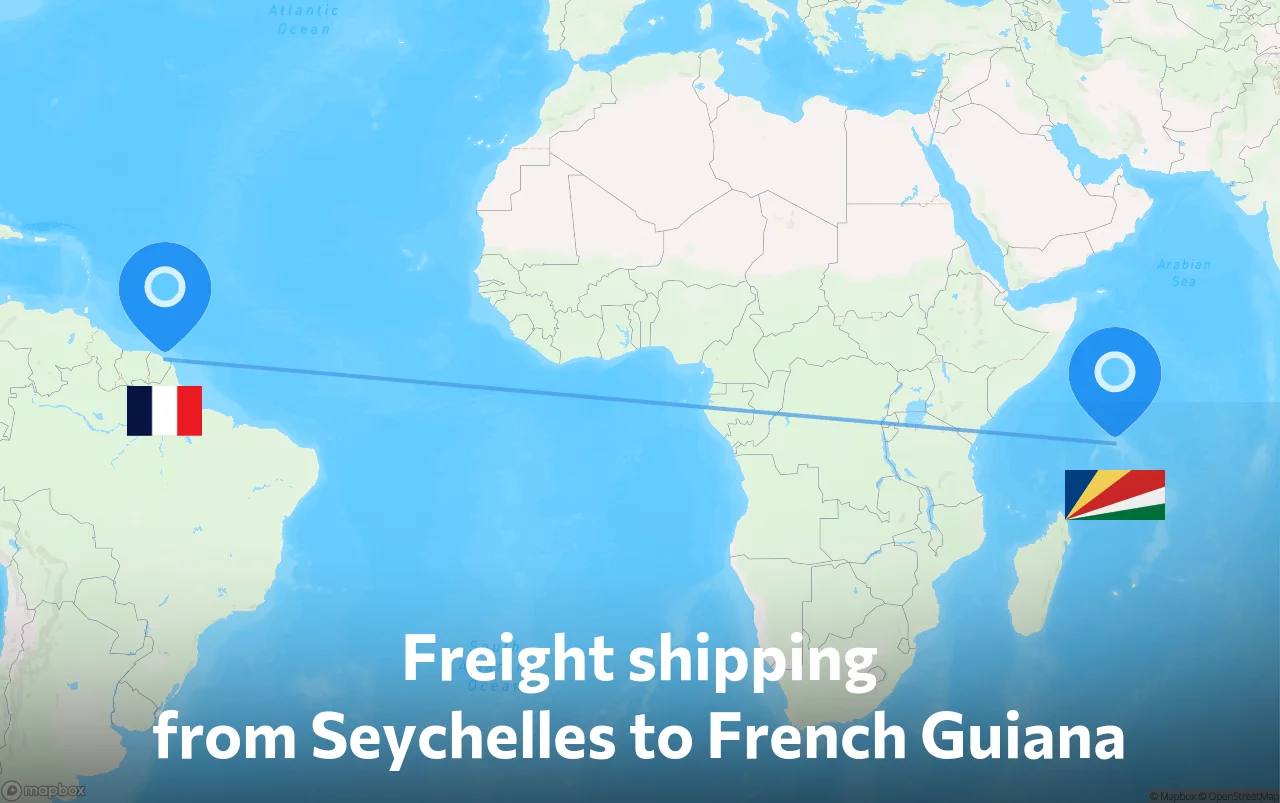 Shipping route from Seychelles to French Guiana