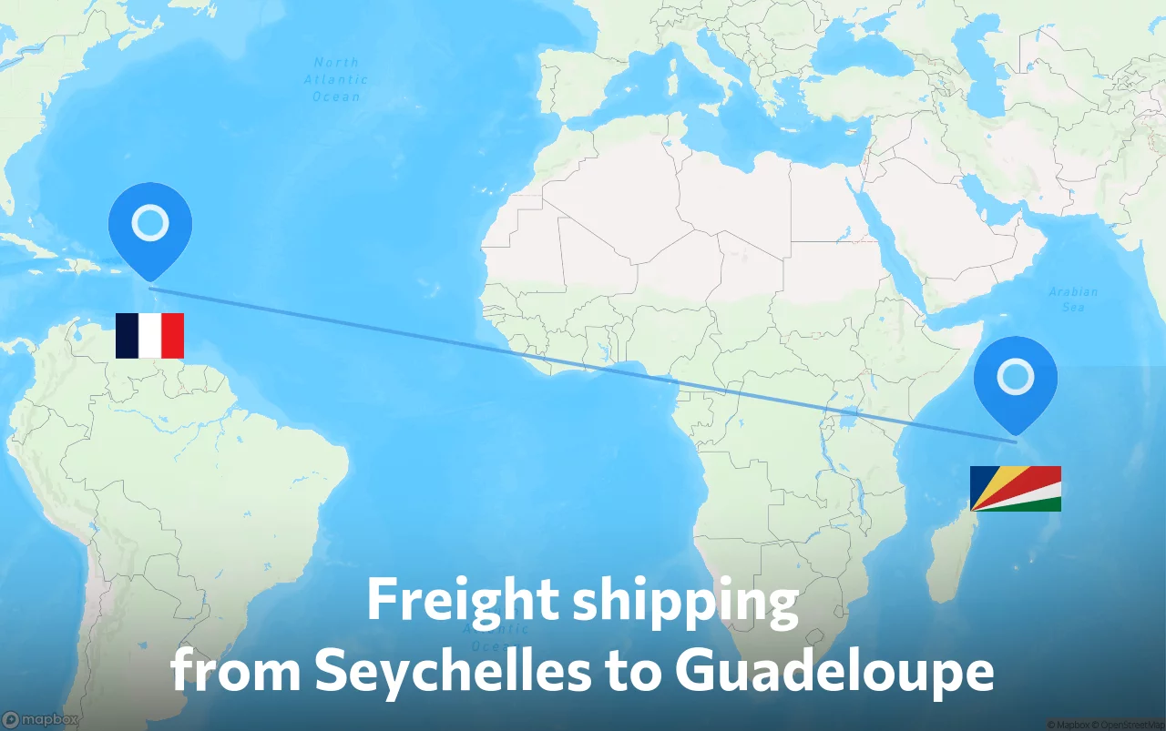 Shipping route from Seychelles to Guadeloupe