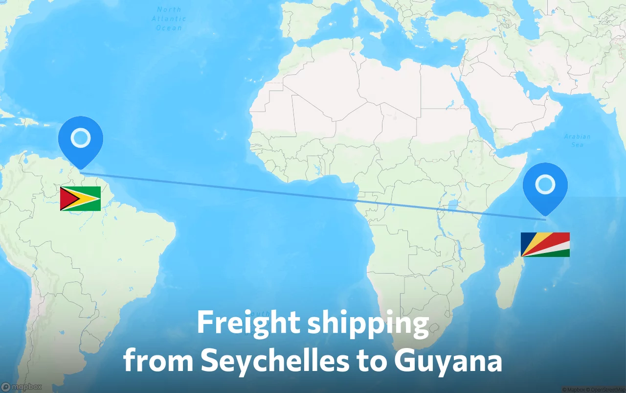 Shipping route from Seychelles to Guyana