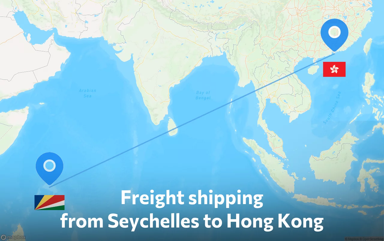 Shipping route from Seychelles to Hong Kong