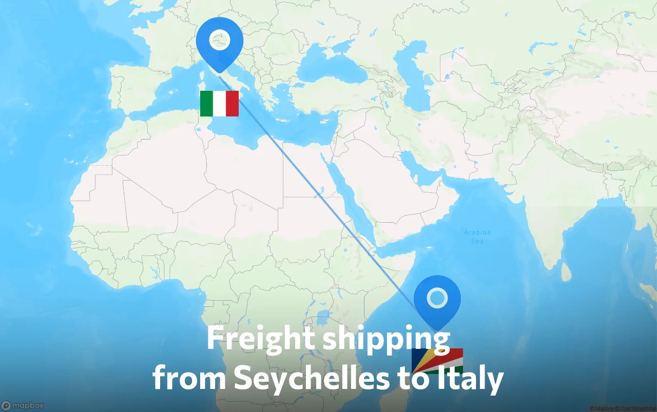 Shipping route from Seychelles to Italy