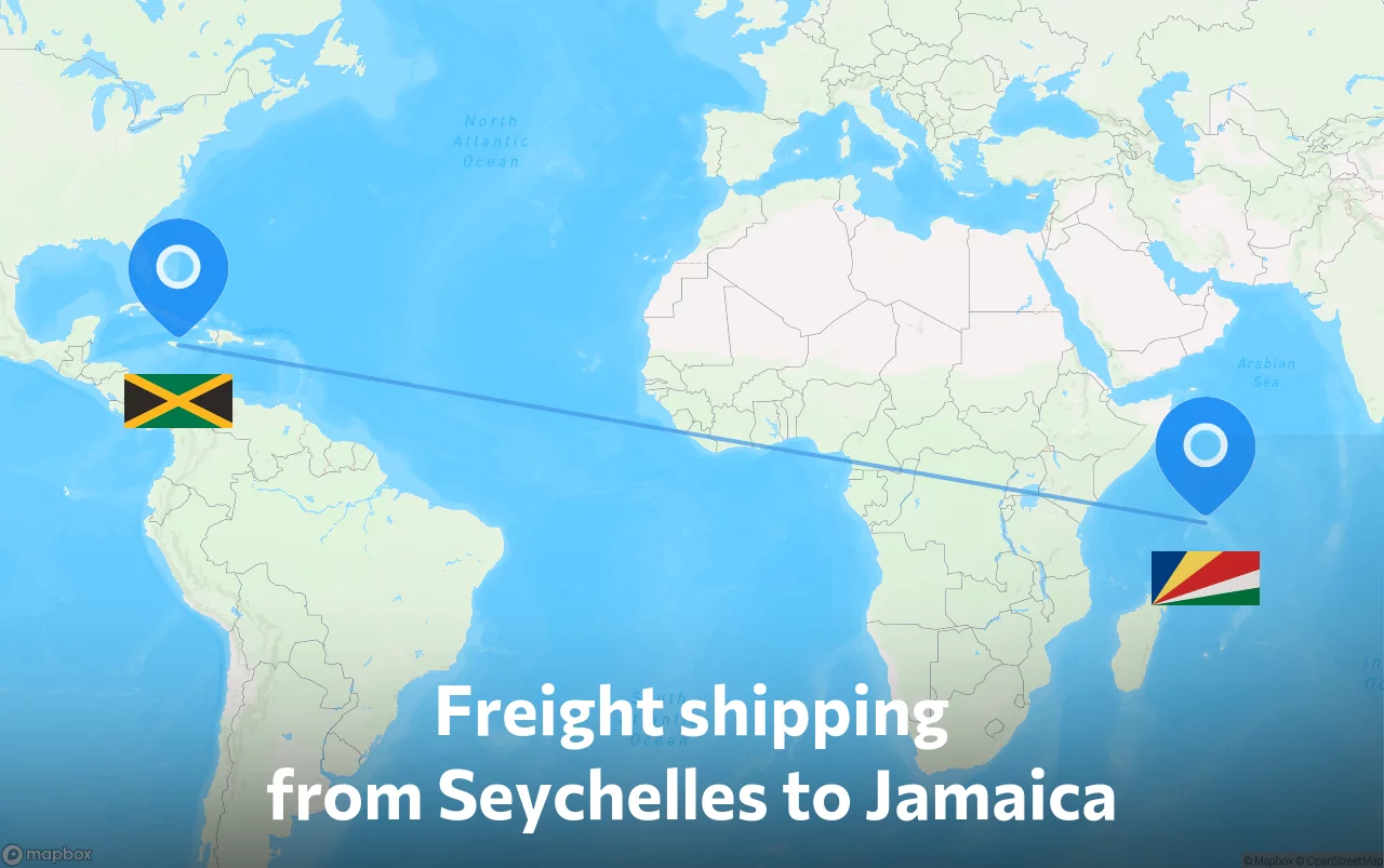 Shipping route from Seychelles to Jamaica