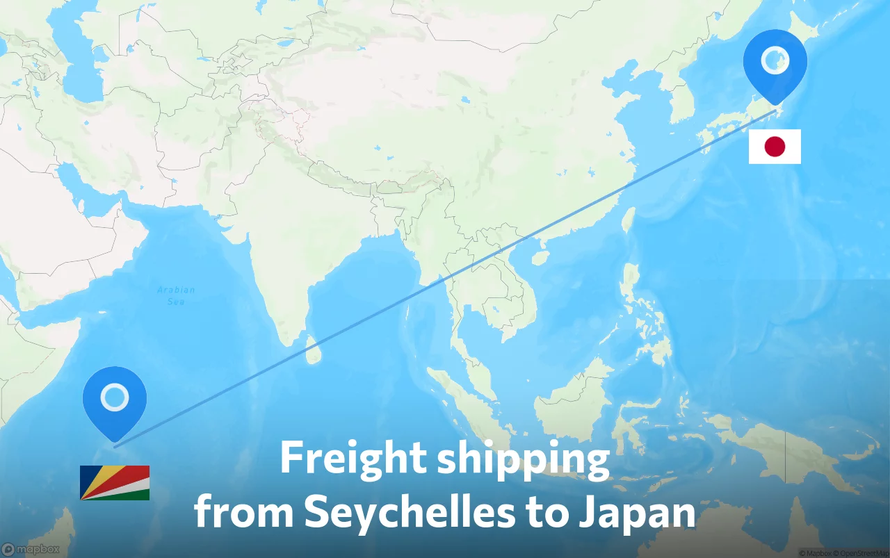 Shipping route from Seychelles to Japan