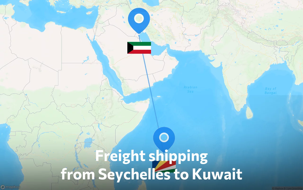 Shipping route from Seychelles to Kuwait