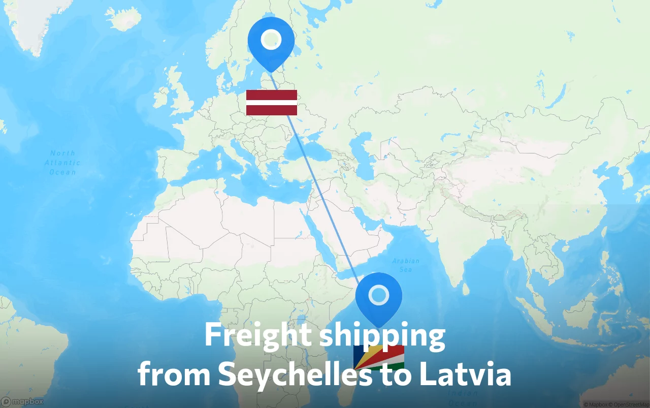 Shipping route from Seychelles to Latvia
