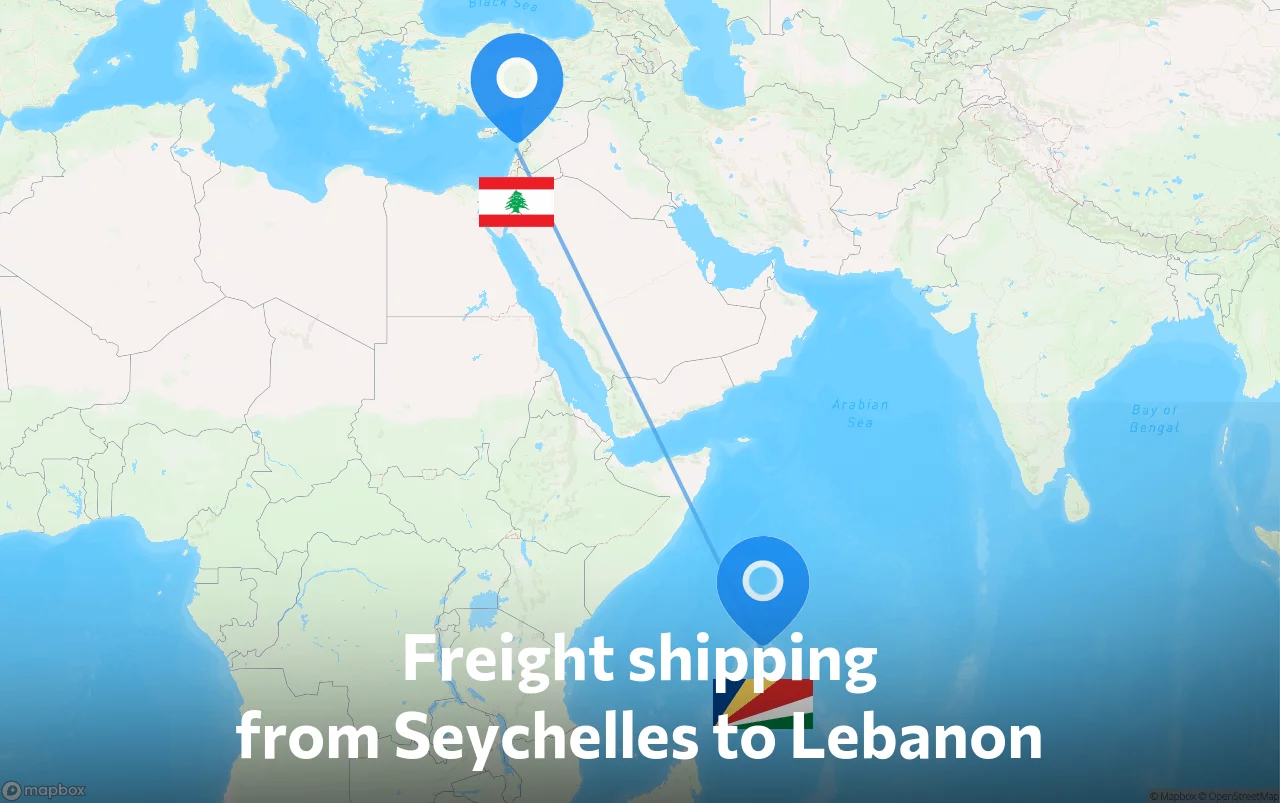 Shipping route from Seychelles to Lebanon