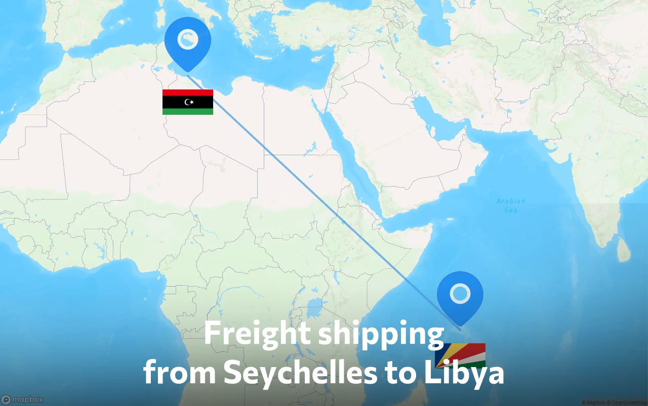 Shipping route from Seychelles to Libya