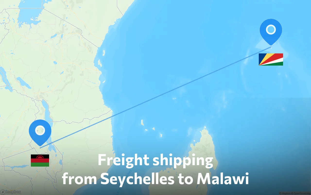 Shipping route from Seychelles to Malawi