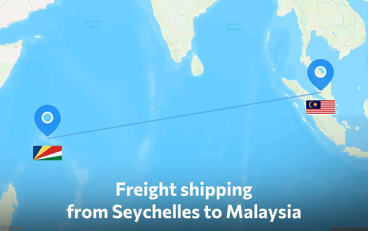 Shipping route from Seychelles to Malaysia