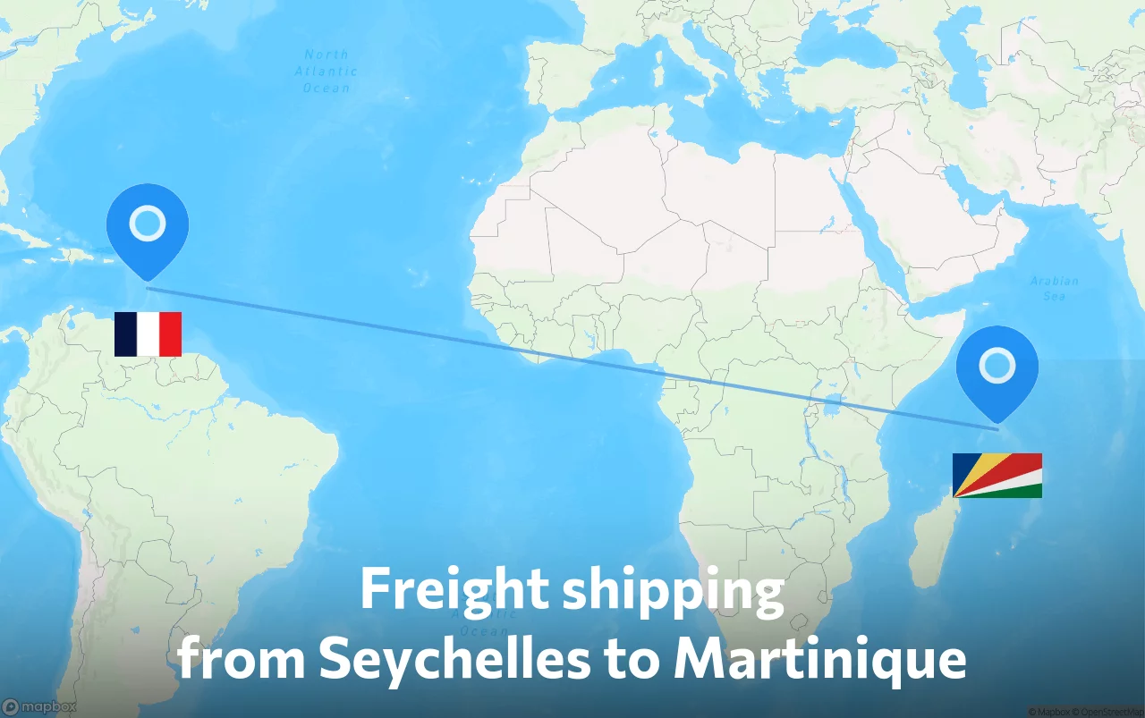 Shipping route from Seychelles to Martinique