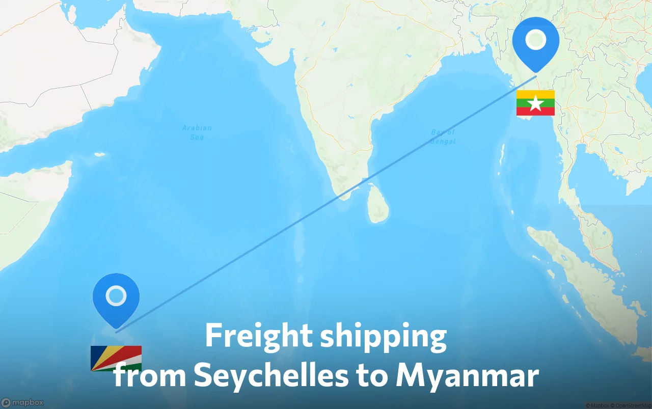 Shipping route from Seychelles to Myanmar