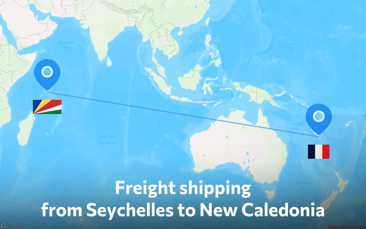 Shipping route from Seychelles to New Caledonia