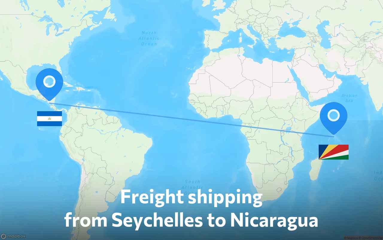Shipping route from Seychelles to Nicaragua