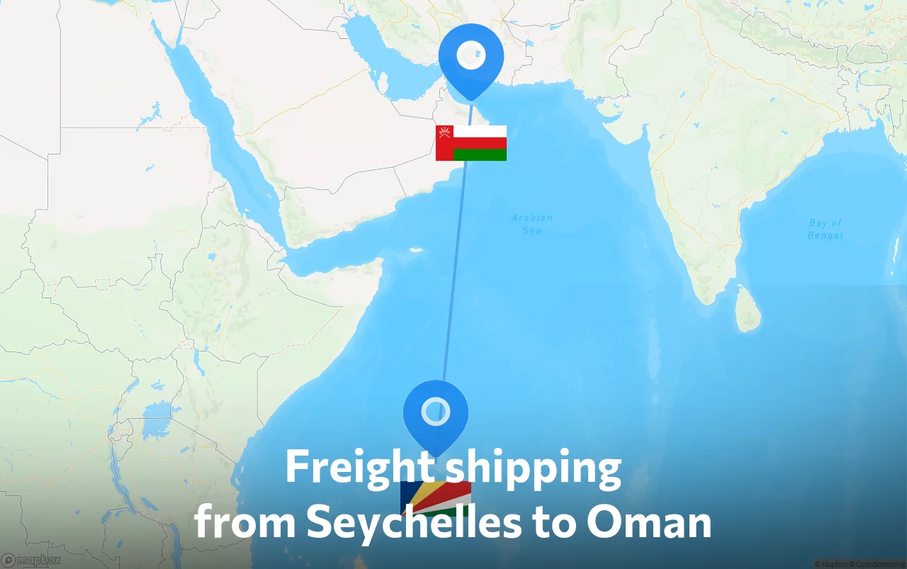Shipping route from Seychelles to Oman