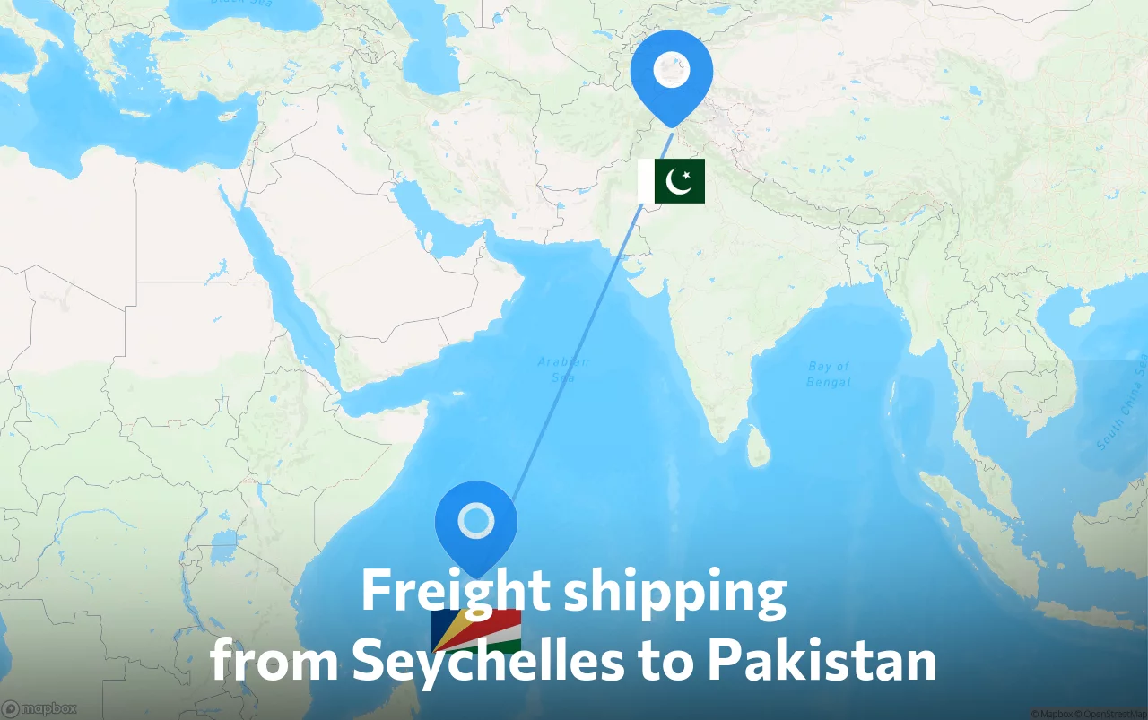 Shipping route from Seychelles to Pakistan