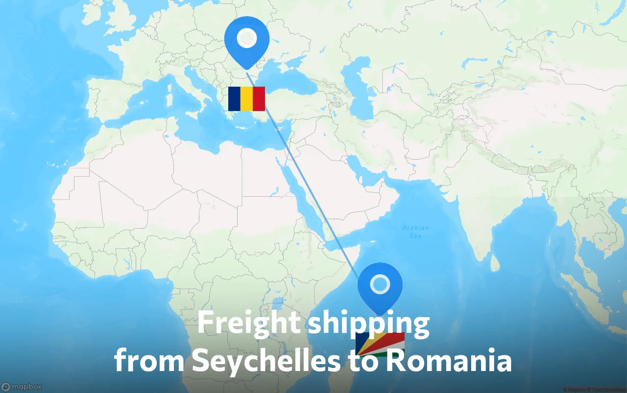 Shipping route from Seychelles to Romania