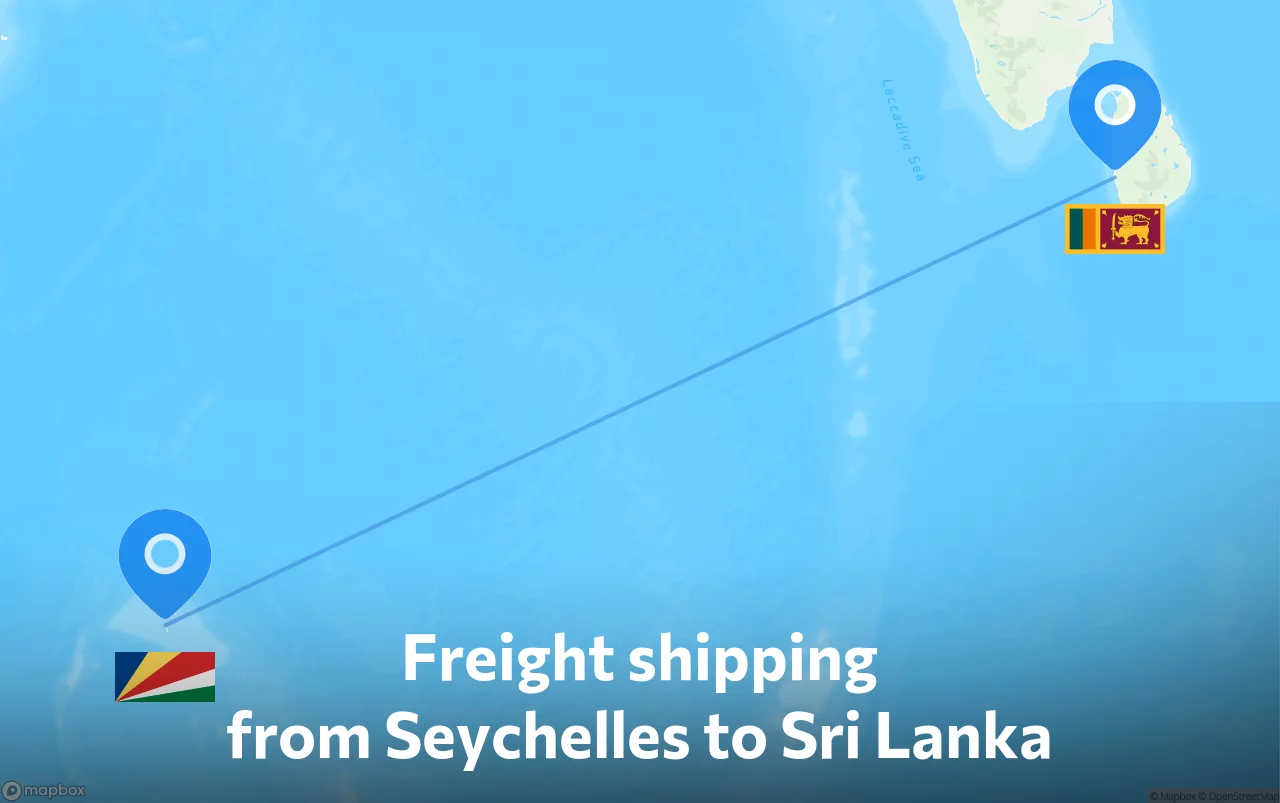 Shipping route from Seychelles to Sri Lanka
