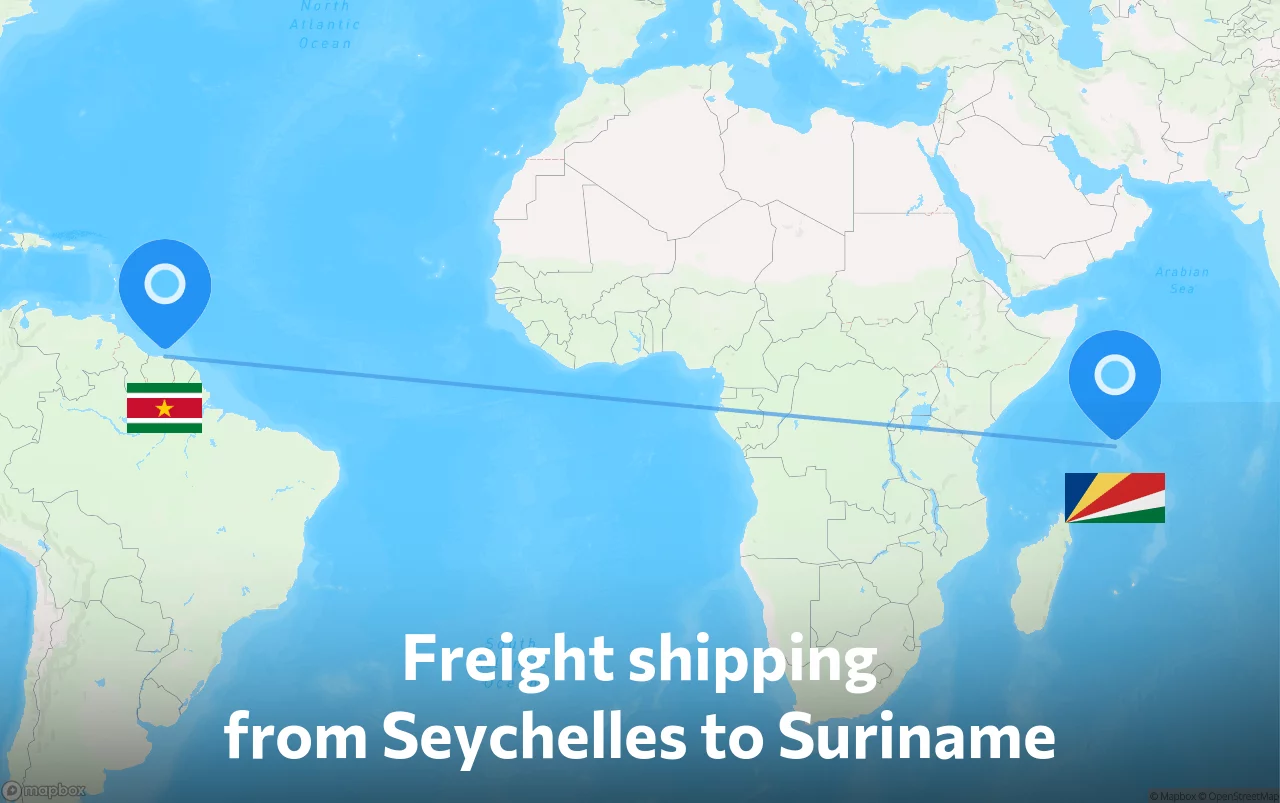 Shipping route from Seychelles to Suriname